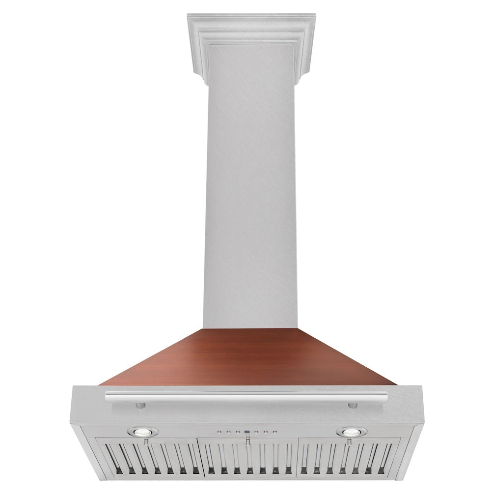 ZLINE 30 in. Convertible Fingerprint Resistant DuraSnow® Stainless Steel Range Hood with Copper Shell and Stainless Steel Handle (KB4SNX-C-30) - (KB4SNXC30) -