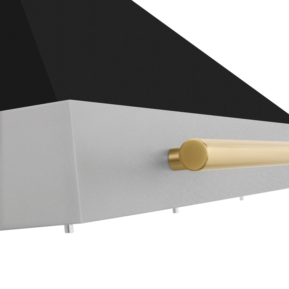 36in. Autograph Edition Convertible Fingerprint Resistant DuraSnow Stainless Steel Range Hood with Black Matte Shell and Champagne Bronze Handle - (KB4SNZBLM36CB) -