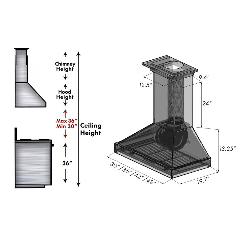 30" Ducted Wooden Wall Mount Range Hood with Remote Motor - 30 Inch - (KBARRS30400) -