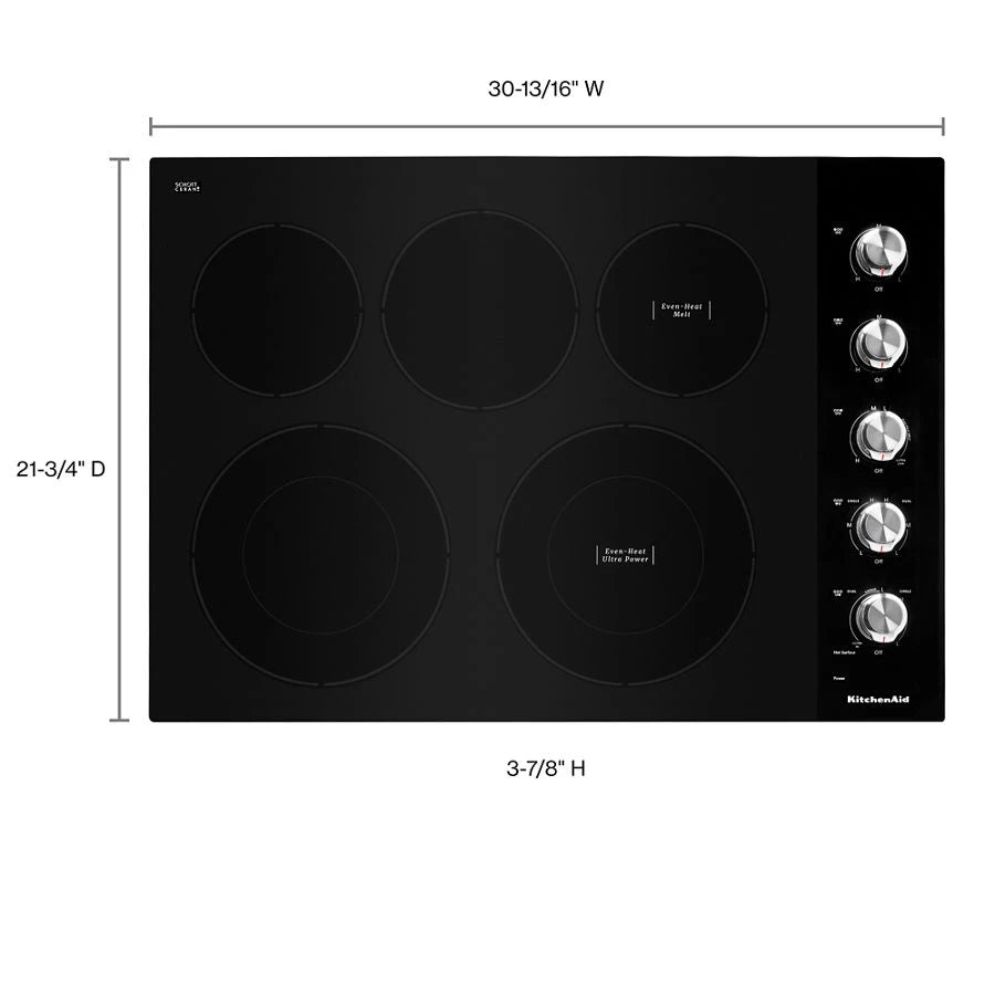 30" Electric Cooktop with 5 Elements and Knob Controls - (KCES550HBL) - KITCHENAID