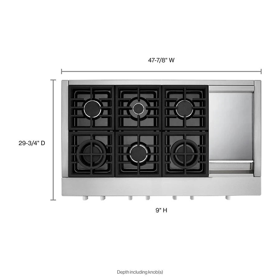 KitchenAid(R) 48'' 6-Burner Commercial-Style Gas Rangetop with Griddle - (KCGC558JSS) - KITCHENAID