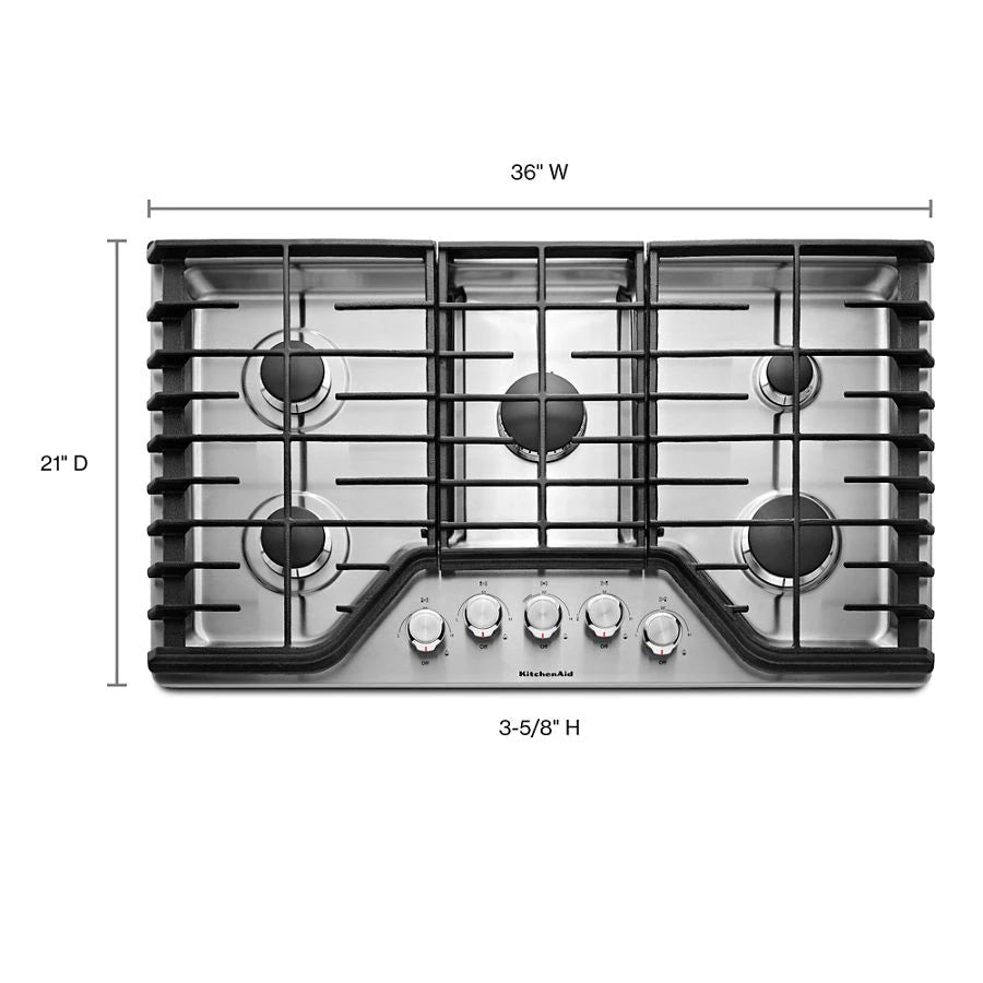 36" 5-Burner Gas Cooktop - (KCGS356ESS) - KITCHENAID