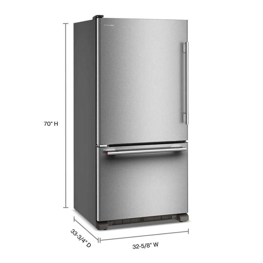 22 Cu. Ft. 33-Inch Standard-Depth Bottom Mount Refrigerator with Left Door Swing - (KRBL133SPS)