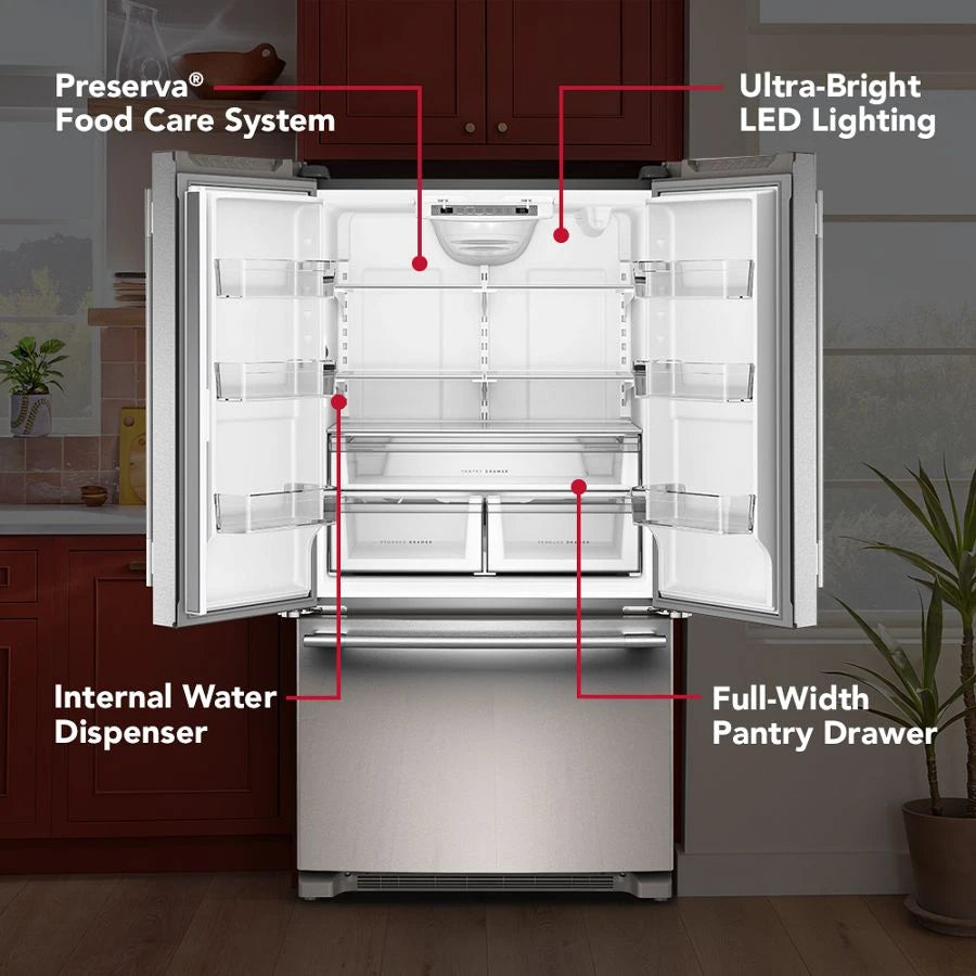 25 Cu. Ft. 36-Inch Standard-Depth French Door Refrigerator with Internal Water Dispenser - (KRFF136SPS)