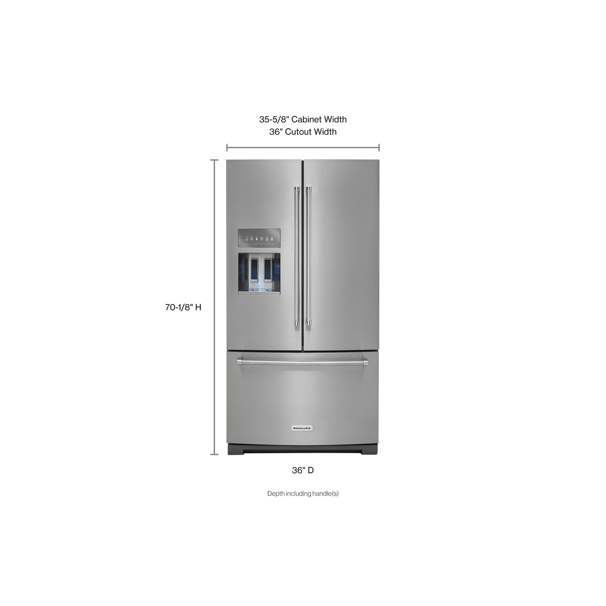26.8 cu. ft. 36-Inch Width Standard Depth French Door Refrigerator with Exterior Ice and Water and PrintShield(TM) finish - (KRFF507HPS) - KITCHENAID
