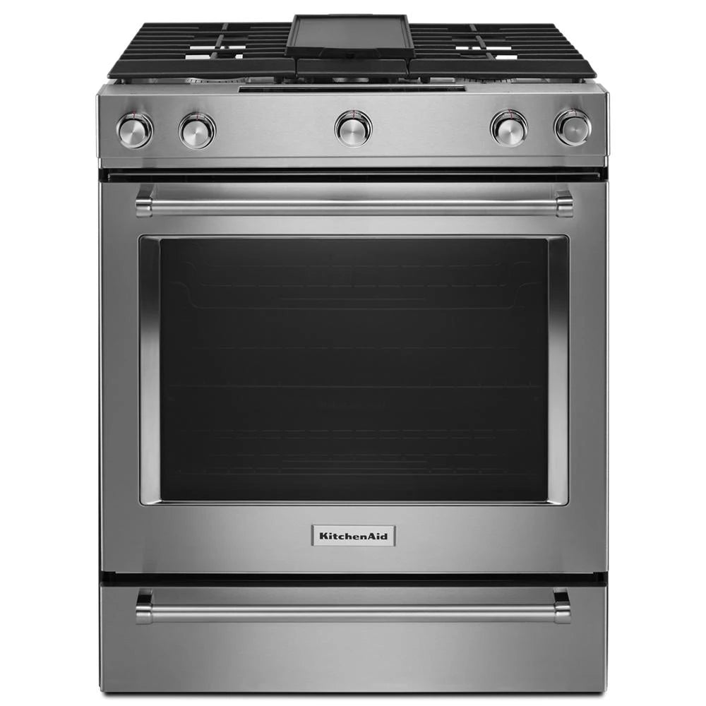 30-Inch 5-Burner Dual Fuel Convection Slide-In Range with Baking Drawer - (KSDB900ESS) - KITCHENAID