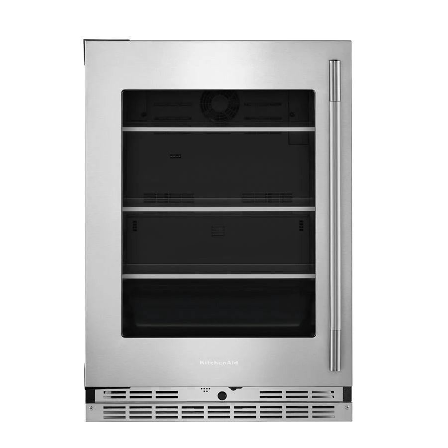 24" Undercounter Refrigerator with Glass Door and Shelves with Metallic Accents - (KURL524SPS)