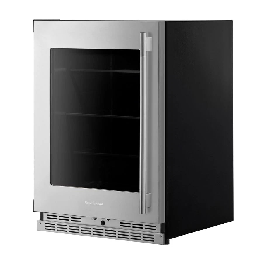 24" Undercounter Refrigerator with Glass Door and Shelves with Metallic Accents - (KURL524SPS)