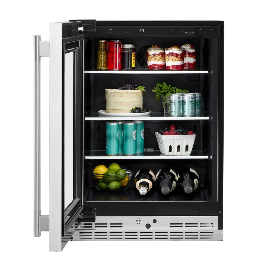 24" Undercounter Refrigerator with Glass Door and Shelves with Metallic Accents - (KURL524SPS)