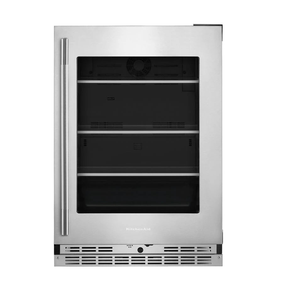 24" Undercounter Refrigerator with Glass Door and Shelves with Metallic Accents - (KURR524SPS)