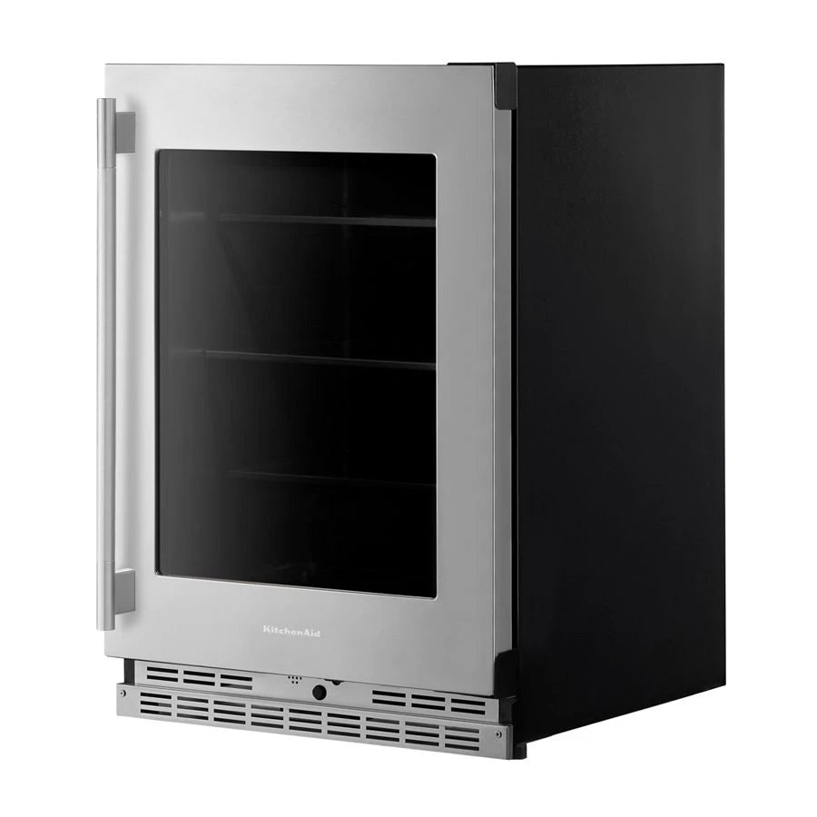 24" Undercounter Refrigerator with Glass Door and Shelves with Metallic Accents - (KURR524SPS)