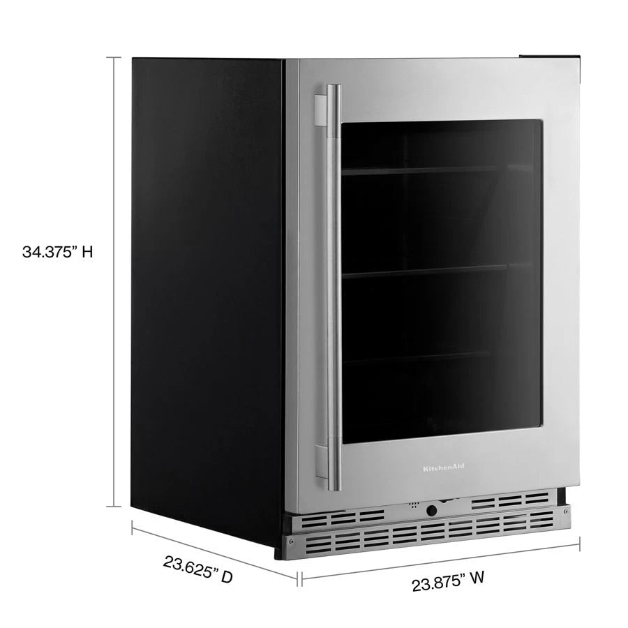 24" Undercounter Refrigerator with Glass Door and Shelves with Metallic Accents - (KURR524SPS)
