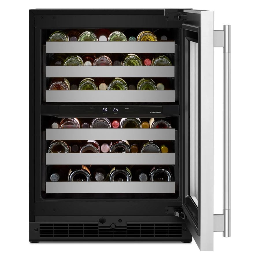 24" Undercounter Wine Cellar with Full-Extension Metal-Front Racks - (KUWR324SSB)