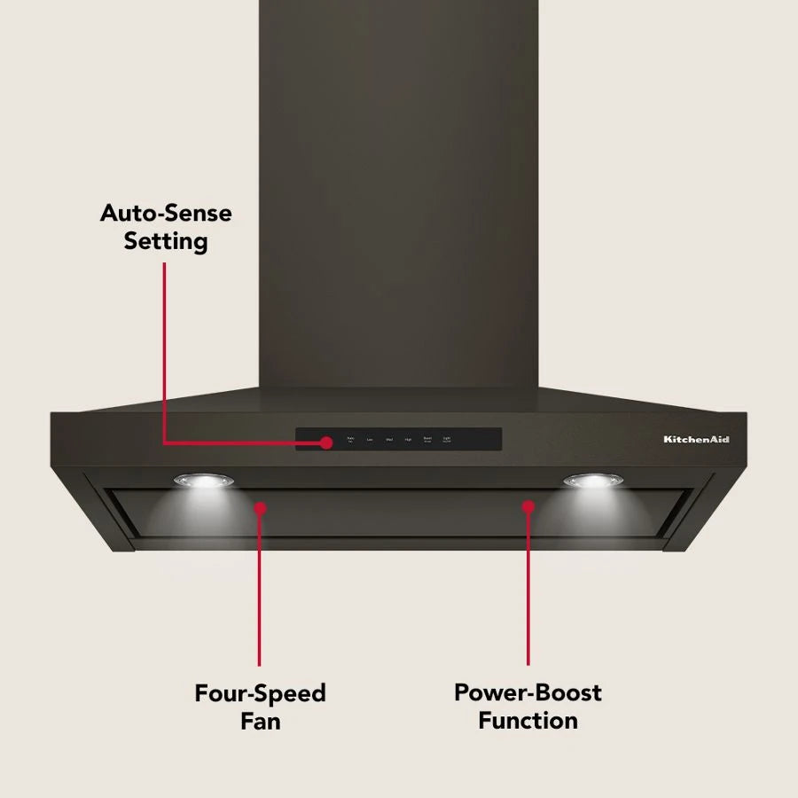 KitchenAid® 30-inch Wall-Mount, 4-Speed Canopy Hood - (KVWC730SBE)