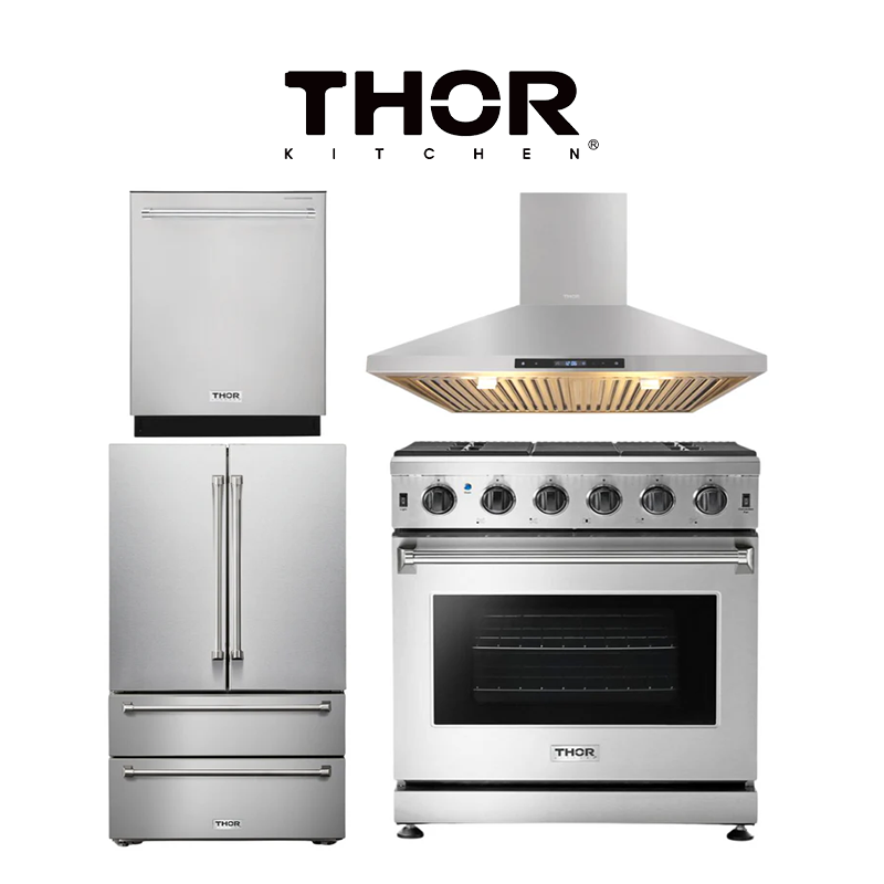 THOR Kitchen Package - 30" Gas Range, Range Hood, Refrigerator, Dishwasher, AP-LRG3001U-3