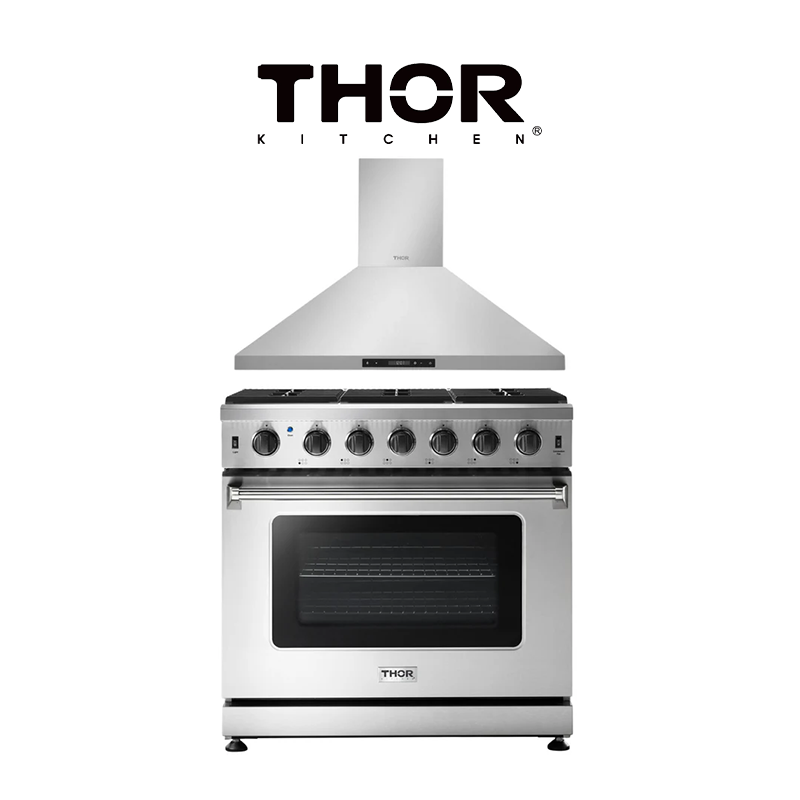 THOR Kitchen Package 36" Gas Range, 36" Range Hood, AP-LRG3601U