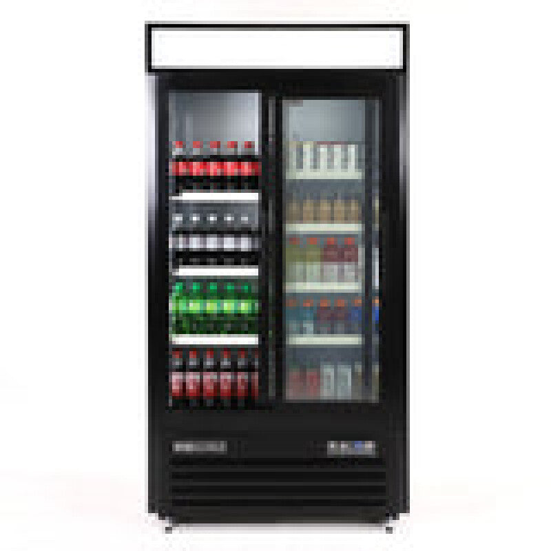Maxx Cold Double Glass Door Narrow Width Merchandiser Refrigerator, Sliding Door, 36 cu. ft., Black - (MXM236RSBHC)