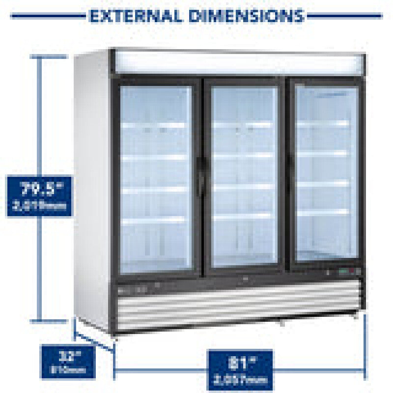 Maxx Cold Triple Glass Door Merchandiser Freezer, Free Standing, 72 cu. ft., in White - (MXM372FHC)