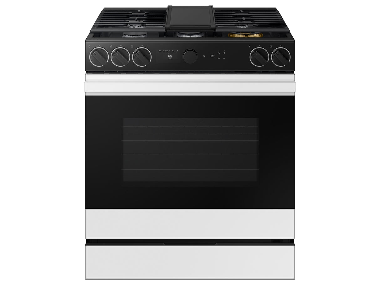 Bespoke 6.0 cu. ft. Smart Slide-In Gas Range with Smart Oven Camera & Illuminated Precision Knobs in White Glass - (NSG6DB870012AA)