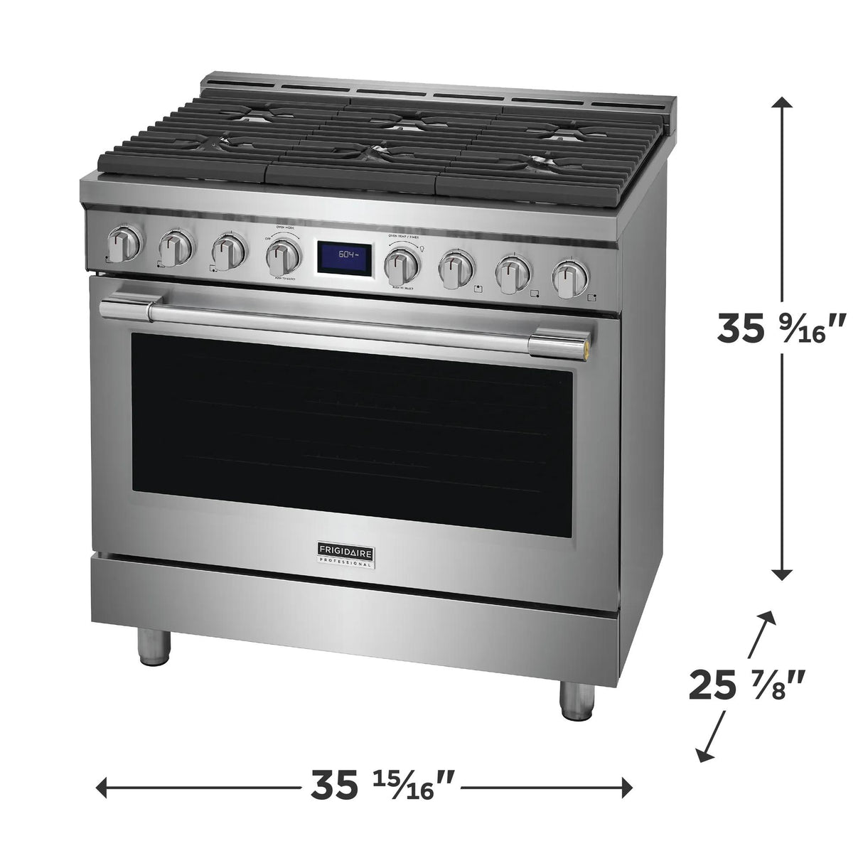 Frigidaire Professional 36" Front Control Freestanding Gas Range with True Convection, 6 Burners, 4.4 Cu. Ft., Smudge-Proof Stainless Steel - PCFG3670AF