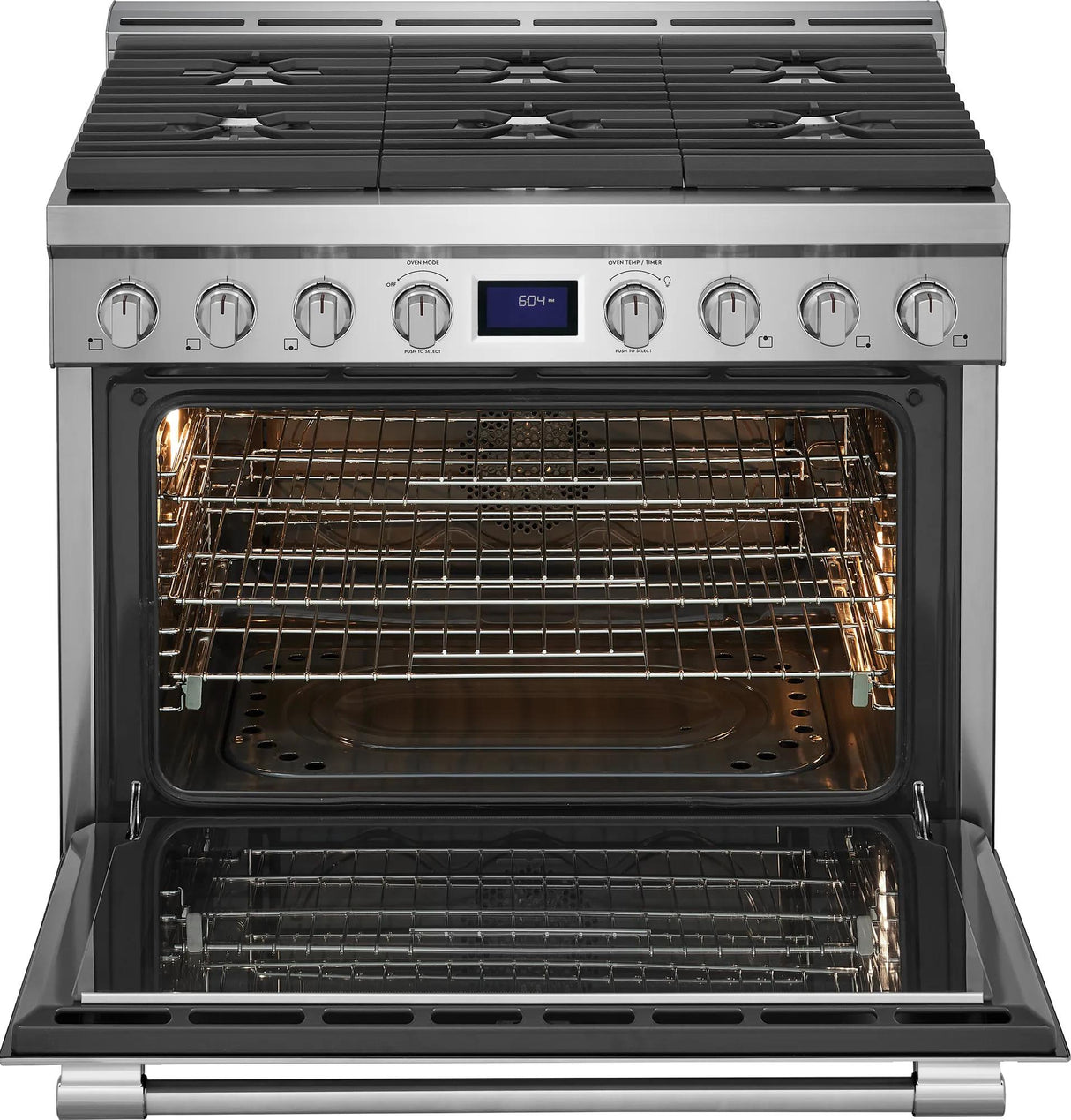 Frigidaire Professional 36" Front Control Freestanding Gas Range with True Convection, 6 Burners, 4.4 Cu. Ft., Smudge-Proof Stainless Steel - PCFG3670AF