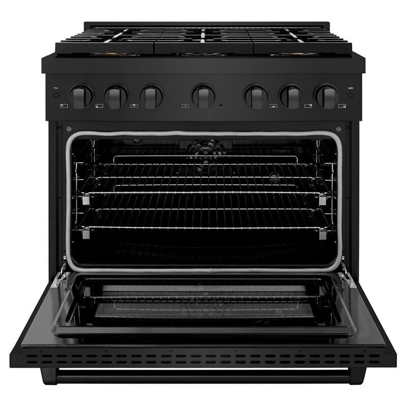 ZLINE 36 in. 5.2 cu. ft. Paramount Dual Fuel Range with 6 Burner DuoPro™ Cooktop and Electric Convection Oven in Black Stainless Steel (PSDRB-36) - (PSDRB36) -