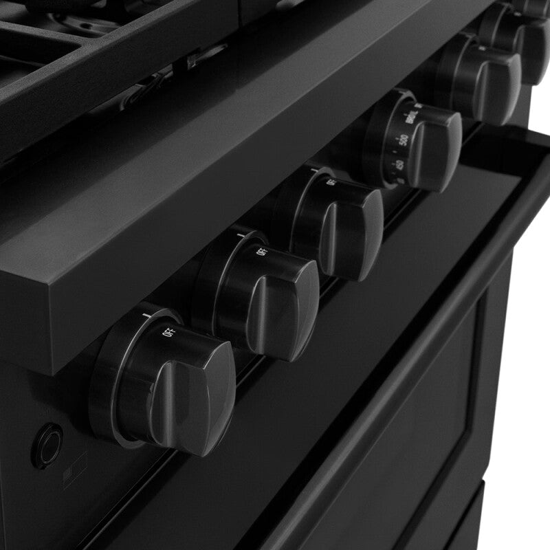 ZLINE 36 in. 5.2 cu. ft. Paramount Dual Fuel Range with 6 Burner DuoPro™ Cooktop and Electric Convection Oven in Black Stainless Steel (PSDRB-36) - (PSDRB36) -