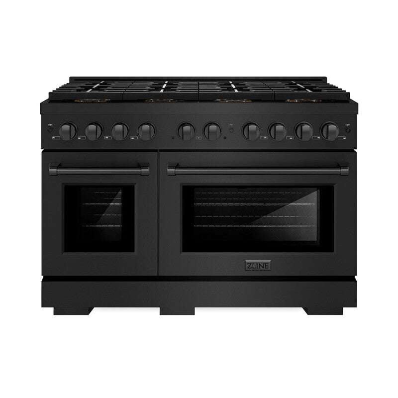 ZLINE 48 in. 6.7 cu. ft. Paramount Dual Fuel Range with 8 Burner DuoPro™ Cooktop and Dual Ovens in Black Stainless Steel (PSDRB-48) - (PSDRB48) -