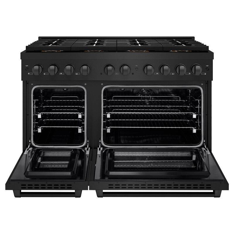 ZLINE 48 in. 6.7 cu. ft. Paramount Dual Fuel Range with 8 Burner DuoPro™ Cooktop and Dual Ovens in Black Stainless Steel (PSDRB-48) - (PSDRB48) -