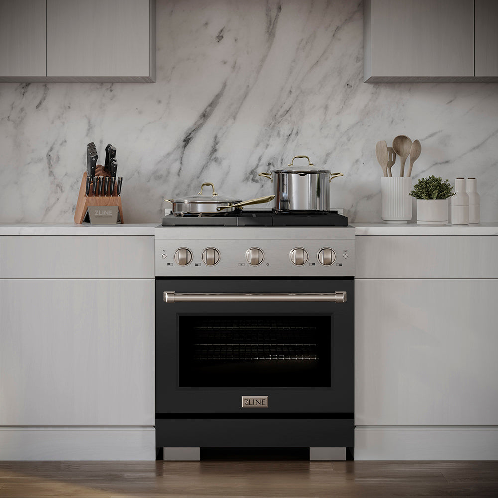 ZLINE 30 in. 4.2 cu. ft. Paramount Dual Fuel Range with 4 Burner DuoPro™ Cooktop and Electric Convection Oven with Black Matte Door (PSDR-BLM-30) - (PSDRBLM30) -