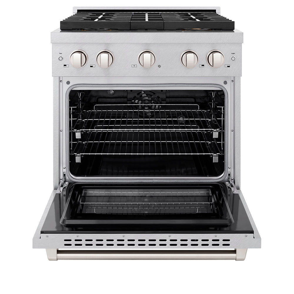 ZLINE 30 in. 4.2 cu. ft. Paramount Dual Fuel Range with 4 Burner DuoPro™ Cooktop and Electric Convection Oven in Satin Stainless Steel (PSDRS-30) - (PSDRS30) -