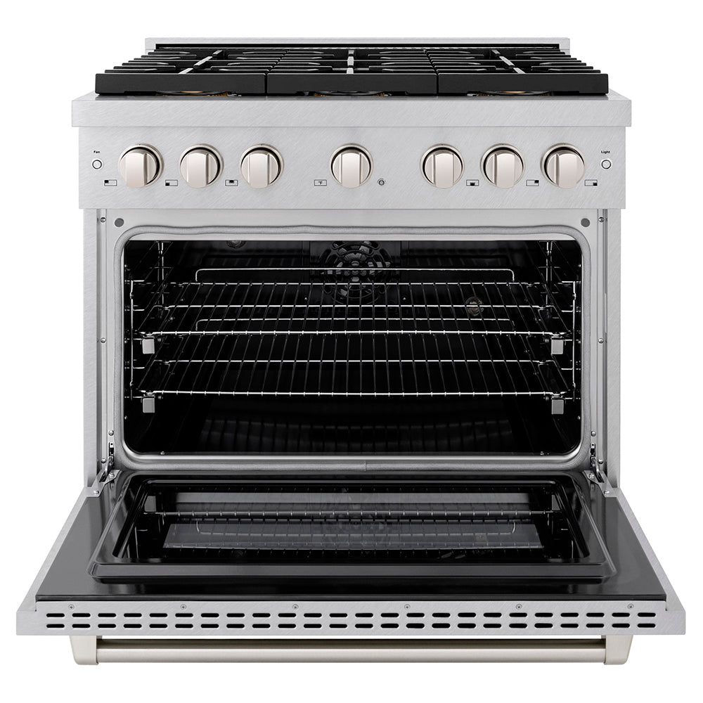 ZLINE 36 in. 5.2 cu. ft. Paramount Dual Fuel Range with 6 Burner DuoPro™ Cooktop and Electric Convection Oven in Satin Stainless Steel (PSDRS-36) - (PSDRS36) -