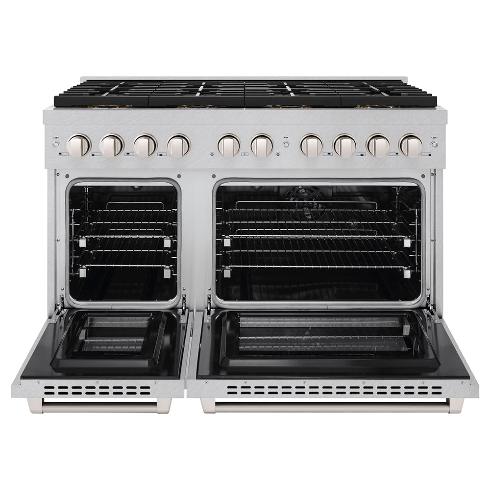 ZLINE 48 in. 6.7 cu. ft. Paramount Dual Fuel Range with 8 Burner DuoPro™ Cooktop and Dual Ovens in Satin Stainless Steel (PSDRS-48) - (PSDRS48) -