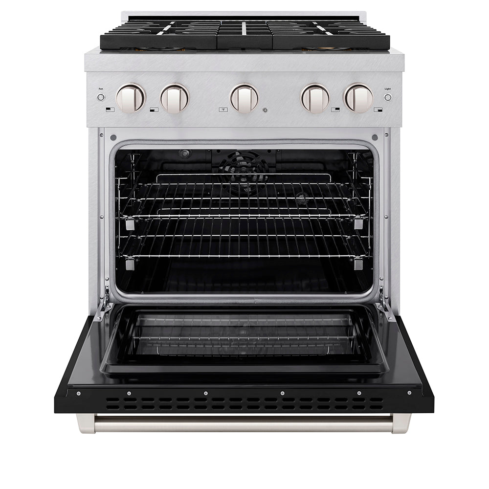ZLINE 30 in. 4.2 cu. ft. Paramount Dual Fuel Range with 4 Burner DuoPro™ Cooktop and Electric Convection Oven in Satin Stainless Steel with Black Matte Door (PSDRS-BLM-30) - (PSDRSBLM30) -