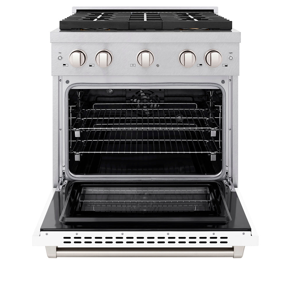 ZLINE 30 in. 4.2 cu. ft. Paramount Dual Fuel Range with 4 Burner DuoPro™ Cooktop and Electric Convection Oven in Satin Stainless Steel with White Matte Door (PSDRS-WM-30) - (PSDRSWM30) -