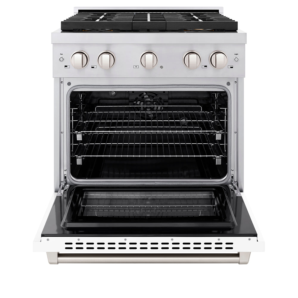 ZLINE 30 in. 4.2 cu. ft. Paramount Dual Fuel Range with 4 Burner DuoPro™ Cooktop and Electric Convection Oven with White Matte Door (PSDR-WM-30) - (PSDRWM30) -