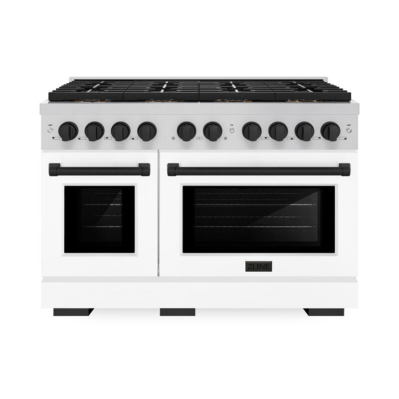 Autograph Edition 48 in. 6.7 cu. ft. Paramount Dual Fuel Range with 8 Burner DuoPro™ Cooktop and Dual Ovens with White Matte Doors and Matte Black Accents - (PSDRZWM48MB) -