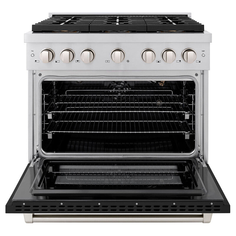 36 in. 5.2 cu. ft. Paramount Gas Range with 6 Burner DuoPro™ Cooktop and Convection Gas Oven with Black Matte Door - (PSGRBLM36) -