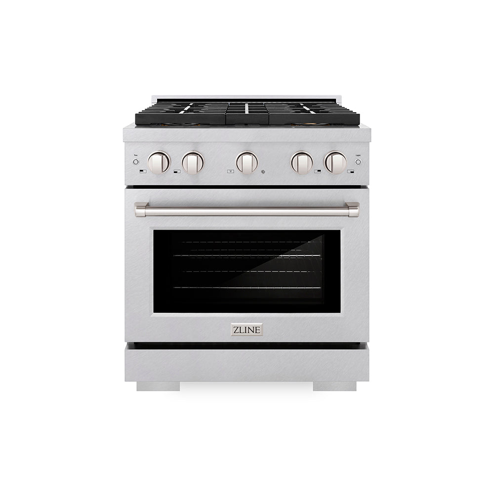 ZLINE 30 in. 4.2 cu. ft. Paramount Gas Range with 4 Burner DuoPro™ Cooktop and Convection Gas Oven in Satin Stainless Steel (PSGRS-30) - (PSGRS30) -