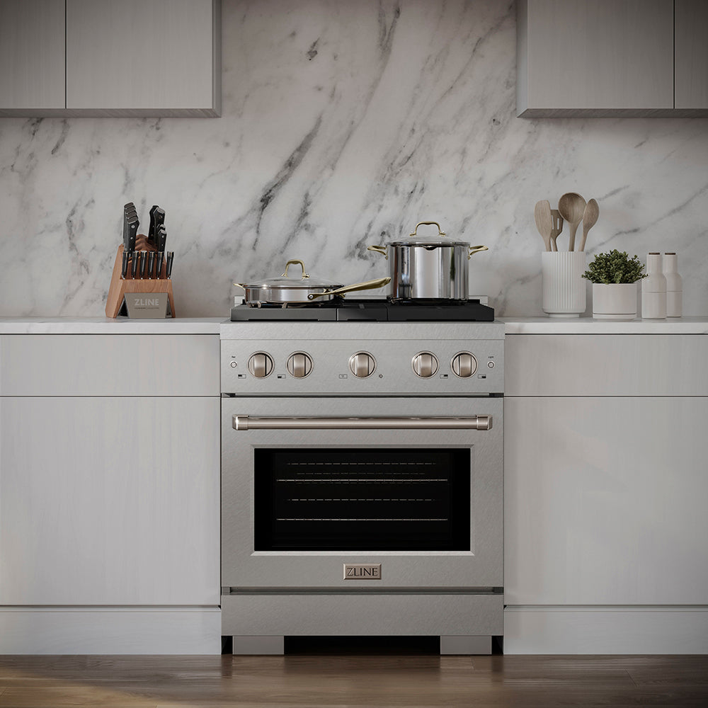 ZLINE 30 in. 4.2 cu. ft. Paramount Gas Range with 4 Burner DuoPro™ Cooktop and Convection Gas Oven in Satin Stainless Steel (PSGRS-30) - (PSGRS30) -