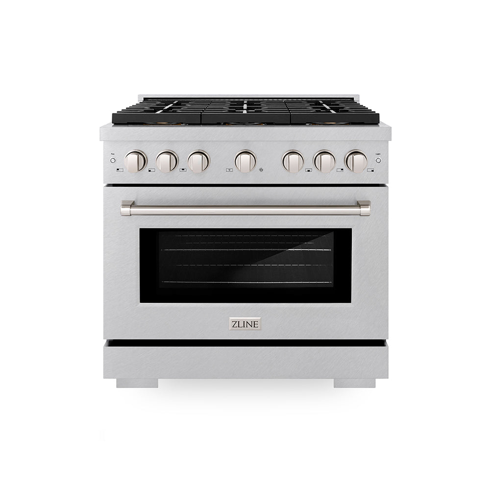 ZLINE 36 in. 5.2 cu. ft. Paramount Gas Range with 6 Burner DuoPro™ Cooktop and Convection Gas Oven in Satin Stainless Steel (PSGRS-36) - (PSGRS36) -
