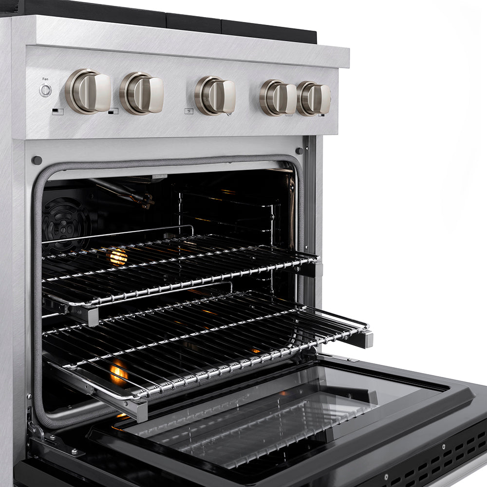 ZLINE 30 in. 4.2 cu. ft. Paramount Gas Range with 4 Burner DuoPro™ Cooktop and Convection Gas Oven in Satin Stainless Steel with Black Matte Door (PSGRS-BLM-30) - (PSGRSBLM30) -
