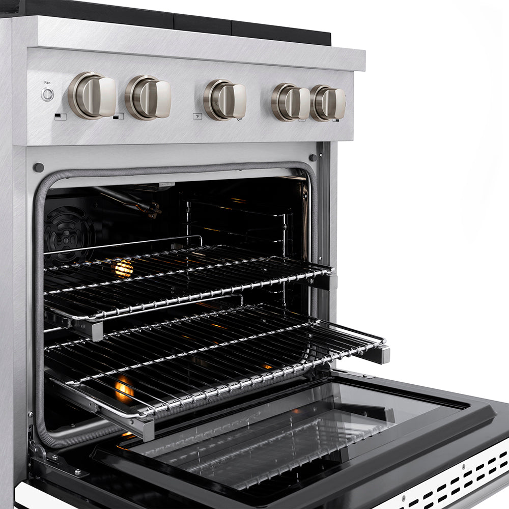 ZLINE 30 in. 4.2 cu. ft. Paramount Gas Range with 4 Burner DuoPro™ Cooktop and Convection Gas Oven in Satin Stainless Steel with White Matte Door (PSGRS-WM-30) - (PSGRSWM30) -