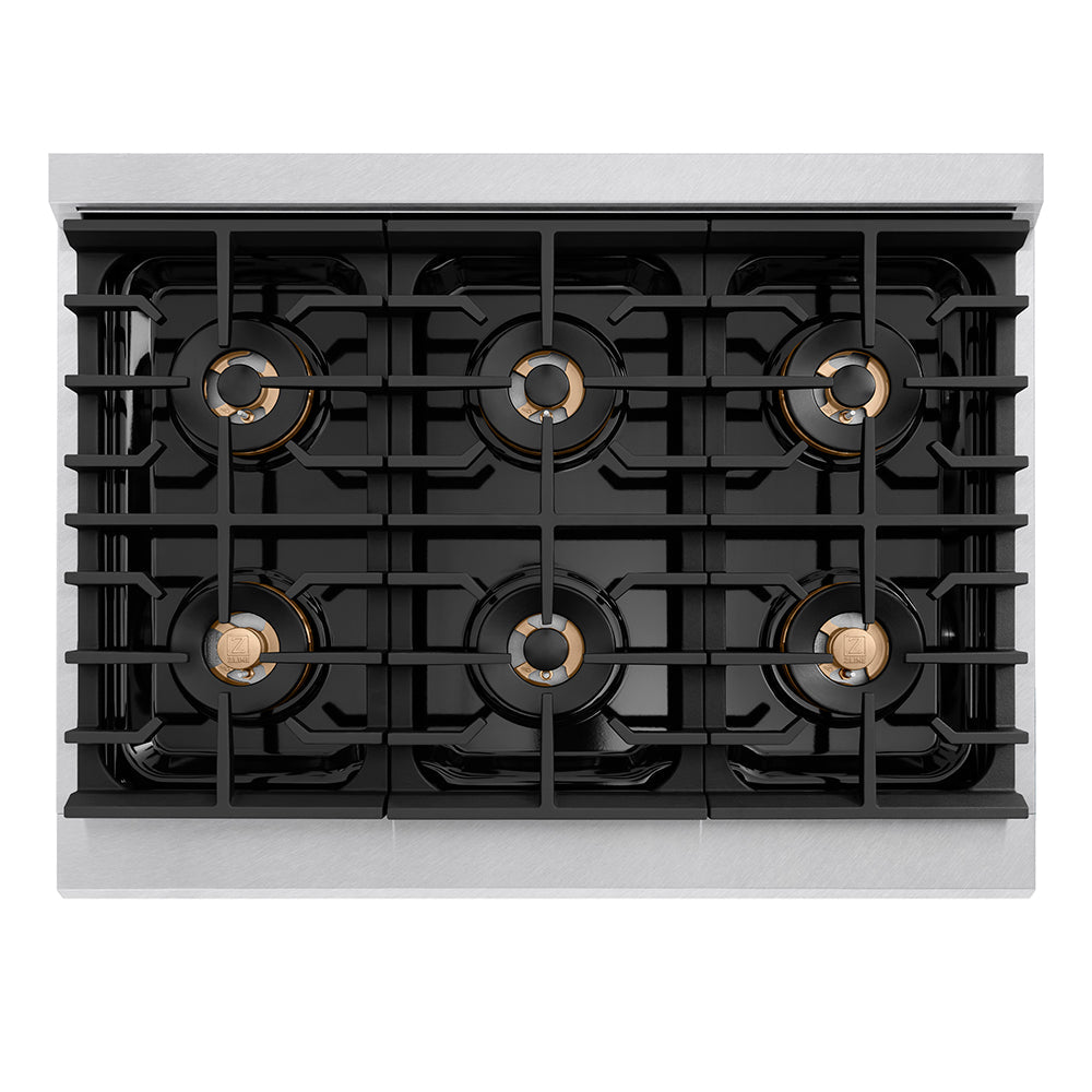 ZLINE Autograph Edition 36 in. 5.2 cu. ft. Paramount Gas Range with 6 Burner DuoPro™ Cooktop and Convection Gas Oven in Satin Stainless Steel and Matte Black Accents (PSGRSZ-36-MB) - (PSGRSZ36MB) -