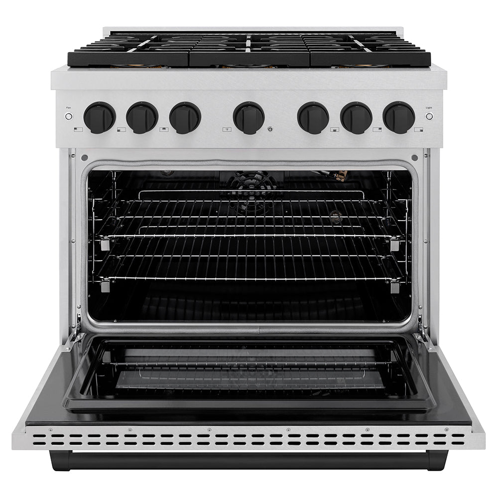 ZLINE Autograph Edition 36 in. 5.2 cu. ft. Paramount Gas Range with 6 Burner DuoPro™ Cooktop and Convection Gas Oven in Satin Stainless Steel and Matte Black Accents (PSGRSZ-36-MB) - (PSGRSZ36MB) -
