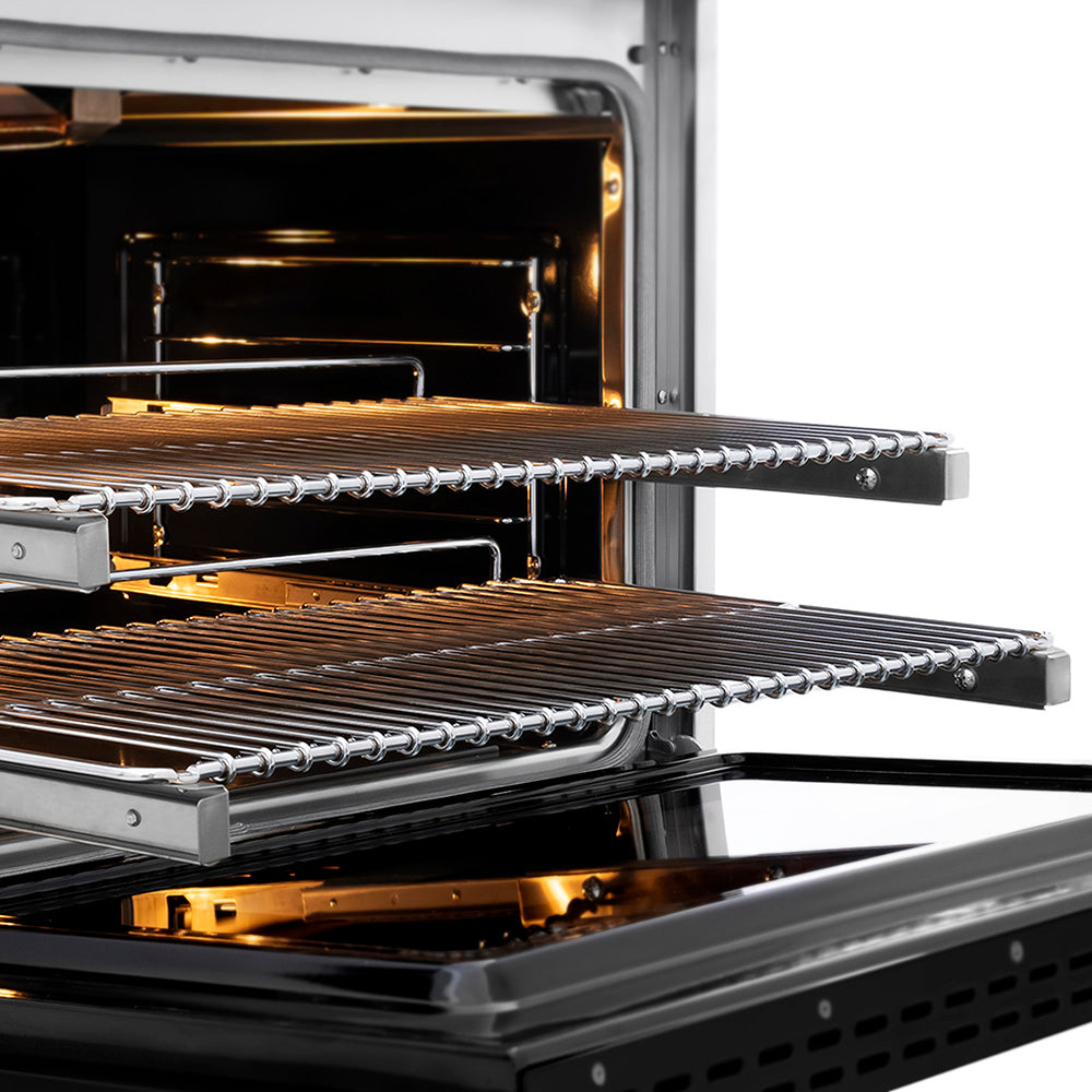ZLINE Autograph Edition 36 in. 5.2 cu. ft. Paramount Gas Range with 6 Burner DuoPro™ Cooktop and Convection Gas Oven in Satin Stainless Steel with Black Matte Door and Champagne Bronze Accents (PSGRSZ-BLM36-CB) - (PSGRSZBLM36CB) -