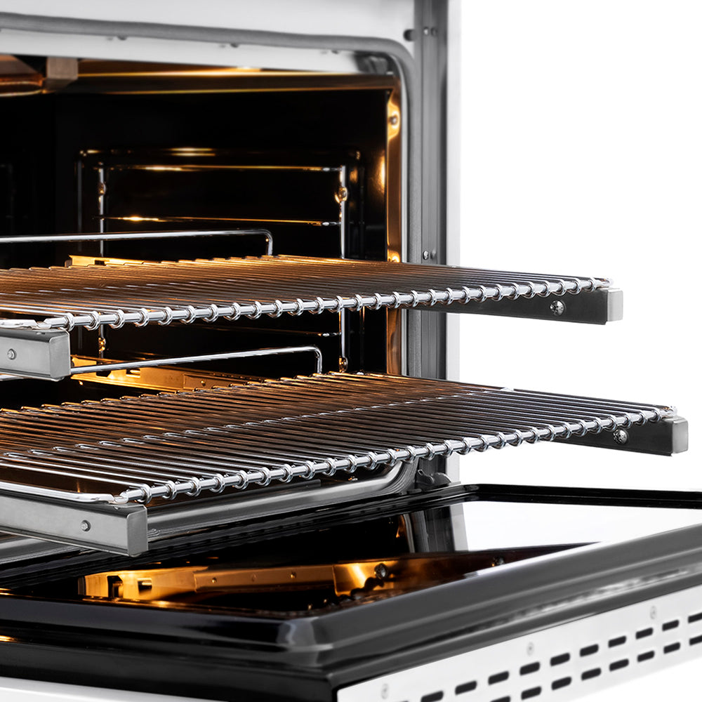 ZLINE Autograph Edition 36 in. 5.2 cu. ft. Paramount Gas Range with 6 Burner DuoPro™ Cooktop and Convection Gas Oven in Satin Stainless Steel with White Matte Door and Polished Gold Accents (PSGRSZ-WM-36-G) - (PSGRSZWM36G) -