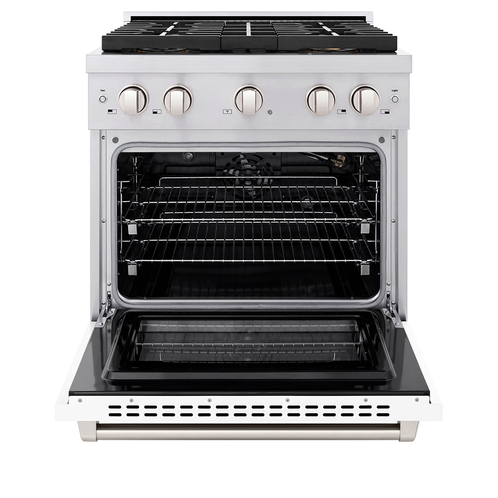 ZLINE 30 in. 4.2 cu. ft. Paramount Gas Range with 4 Burner DuoPro™ Cooktop and Convection Gas Oven with White Matte Door (PSGR-WM-30) - (PSGRWM30) -