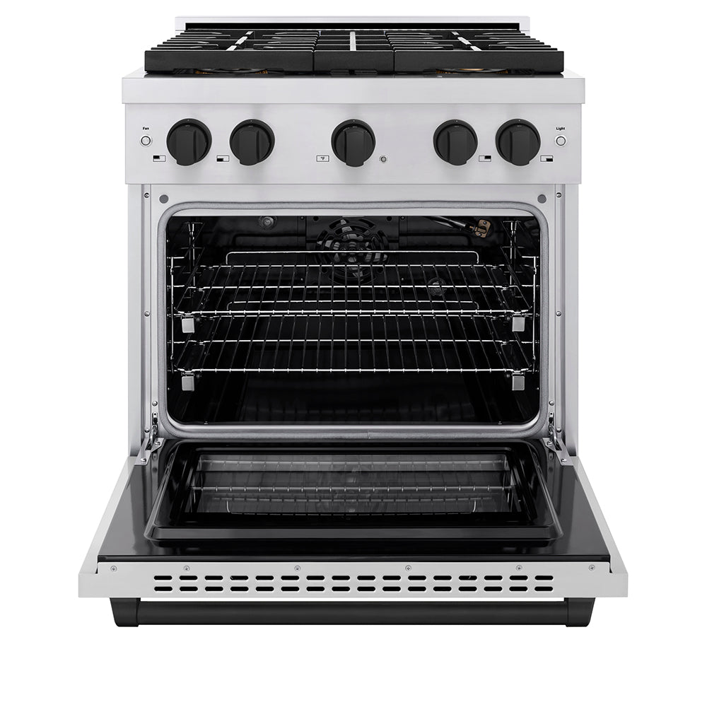 ZLINE Autograph Edition 30 in. 4.2 cu. ft. Paramount Gas Range with 4 Burner DuoPro™ Cooktop and Convection Gas Oven in Stainless Steel with Matte Black Accents (PSGRZ-30-MB) - (PSGRZ30MB) -