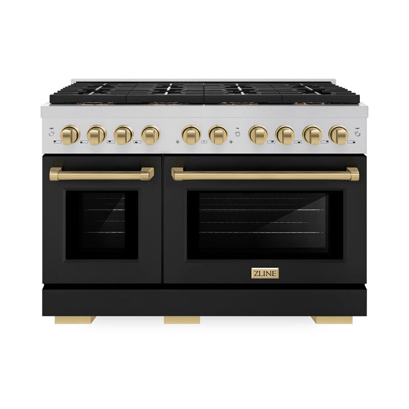 Autograph Edition 48 in. 6.7 cu. ft. Paramount Gas Range with 8 Burner DuoPro™ Cooktop and Dual Ovens with Black Matte Doors and Champagne Bronze Accents - (PSGRZBLM48CB) -